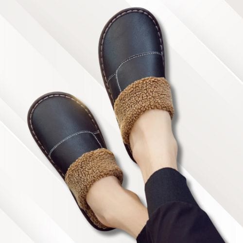 Chaussons de voyage | Homme en cuir Noir / 35