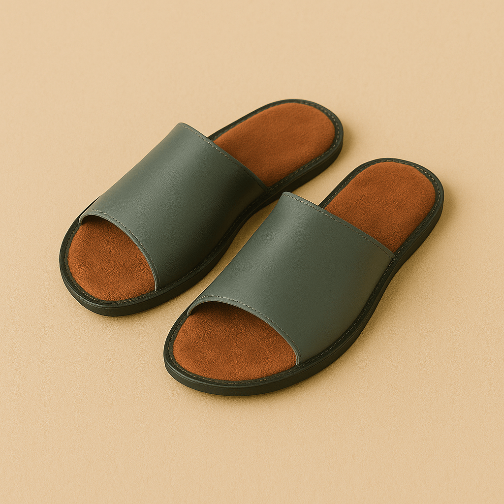 Chaussons claquettes homme | Cuir Gris / 34-35