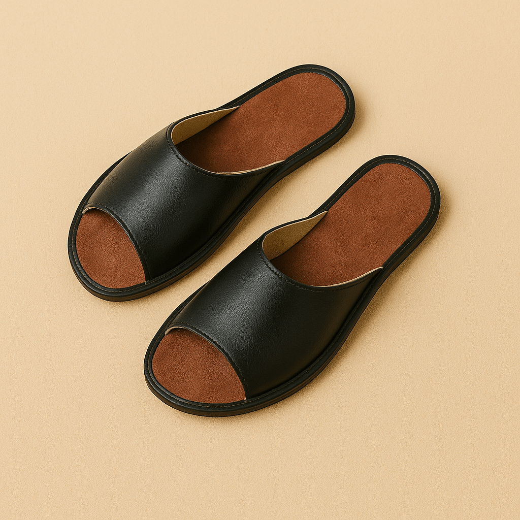 Chaussons claquettes homme | Cuir Noir / 34-35