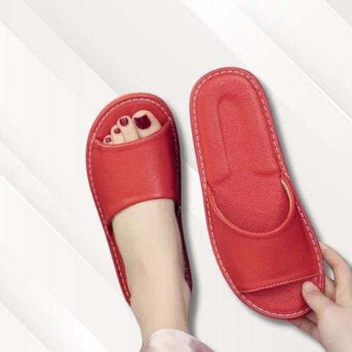 Chaussons intérieur cuir | Femme Rouge / 35-36