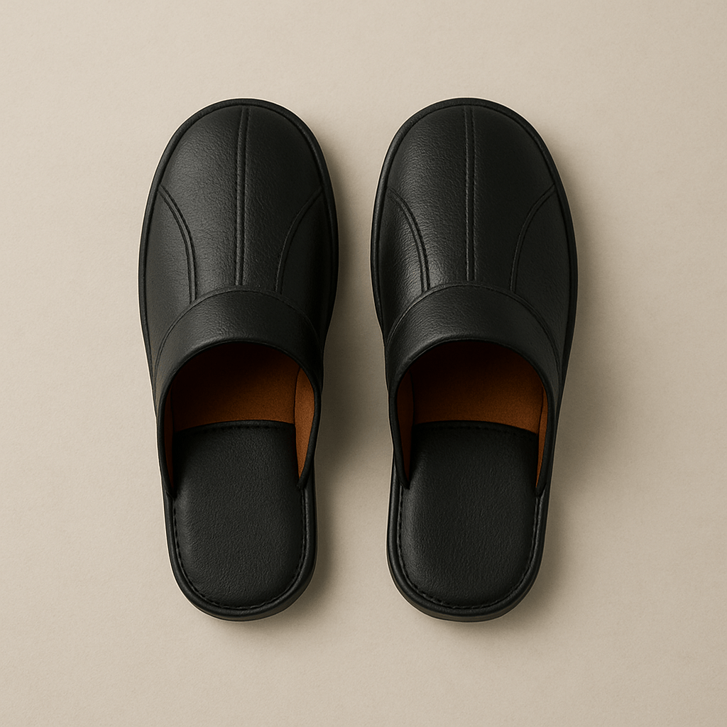 Pantoufles homme cuir | Luxe Noir / 35-36