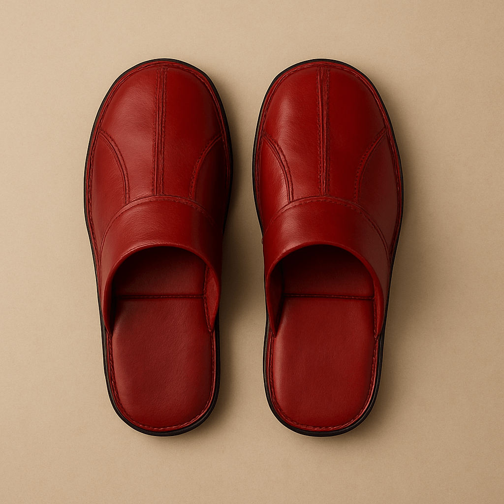 Pantoufles homme cuir | Luxe Rouge / 35-36